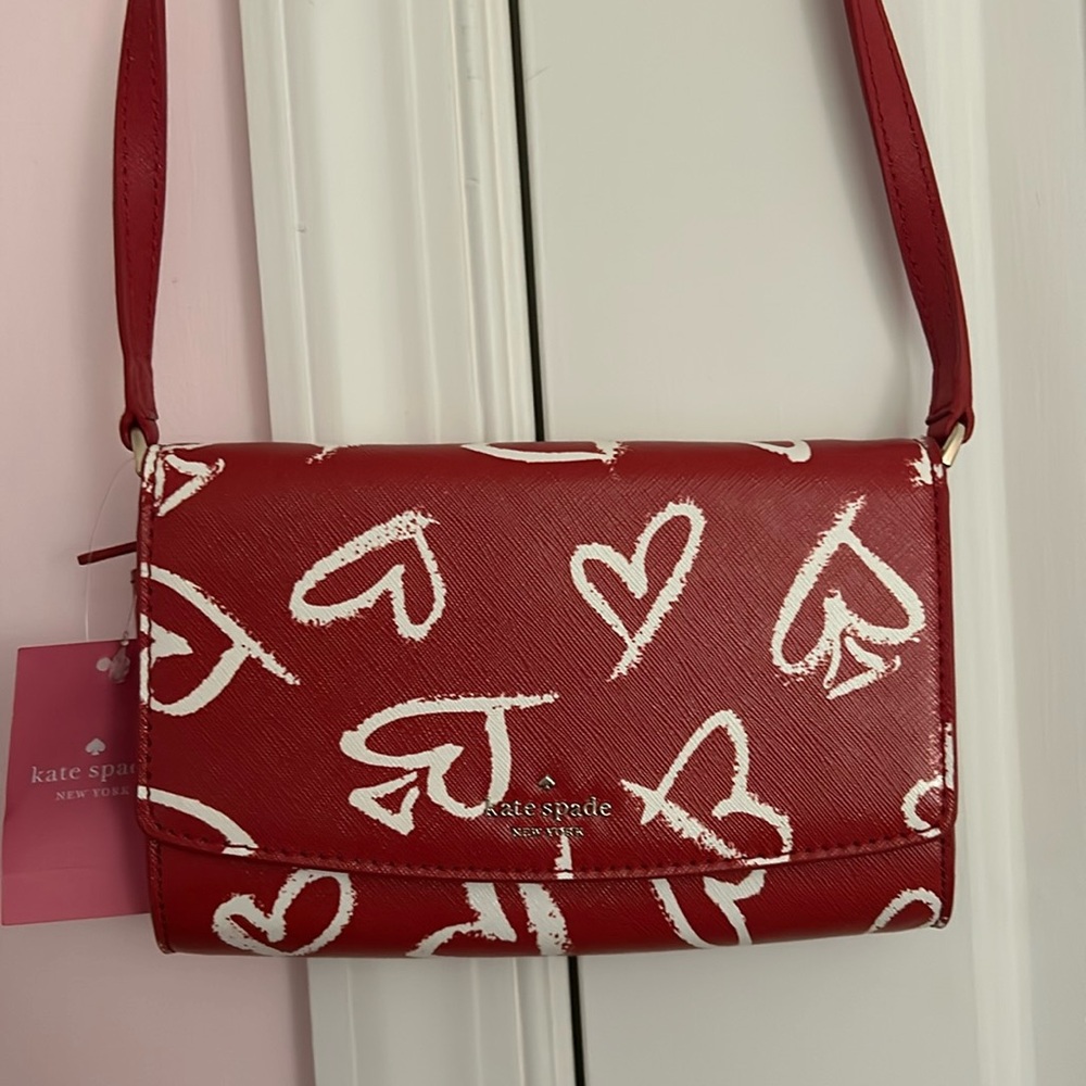 Kate Spade Crossbody Addison Laurel Way Lipstick Hearts Red Multi